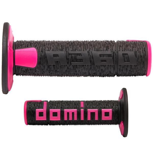 REVETEMENT POIGNEE DOMINO OFFROAD NOIR / ROSE  A360 CLOSED END 120-123mm (LA PAIRE)