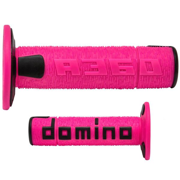 REVETEMENT POIGNEE DOMINO OFFROAD ROSE / NOIR  A360 CLOSED END 120-123mm (LA PAIRE)