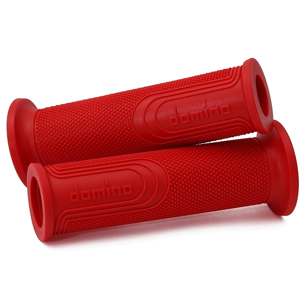 REVETEMENT POIGNEE DOMINO STYLE ROUGE  / DEBOUCHE POUR EMBOUT GUIDON / L : 120mm   (LA PAIRE)