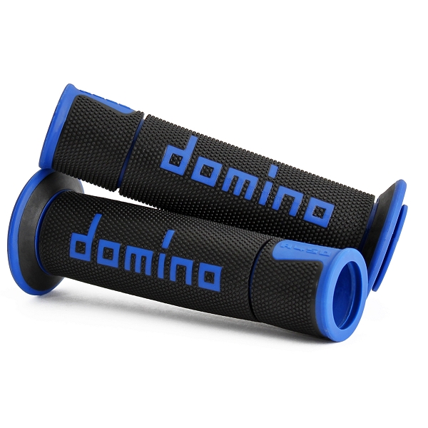 REVETEMENT POIGNEE DOMINO MOTO ON ROAD A450 NOIR / BLEU OPEN END 120-125mm (LA PAIRE)