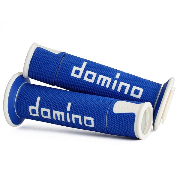 REVETEMENT POIGNEE DOMINO MOTO ON ROAD A450  BLEU / BLANC OPEN END 120-125mm (LA PAIRE)