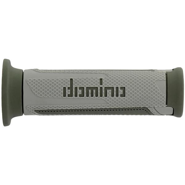 REVETEMENT POIGNEE DOMINO MOTO TOURING  A350 GRIS / VERT  OPEN END 120mm (LA PAIRE)