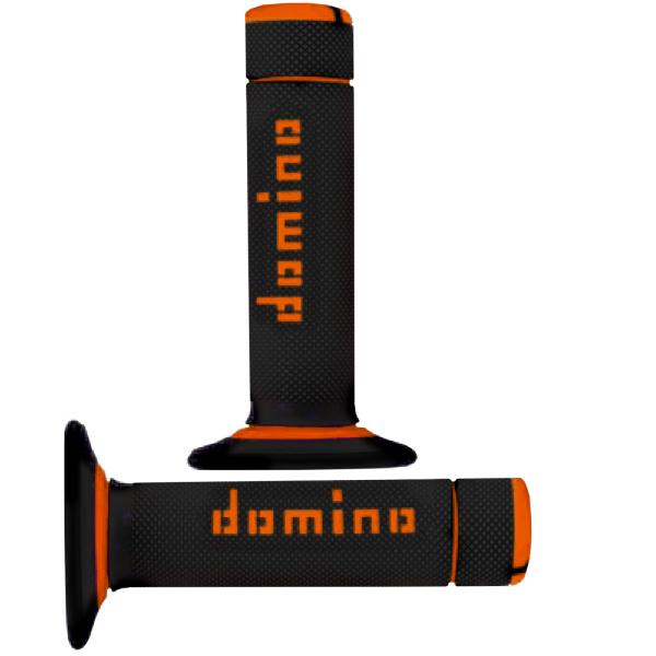 REVETEMENT POIGNEE DOMINO MOTO OFF ROAD A020 NOIR / ORANGE CLOSED END 120-123mm (LA PAIRE)