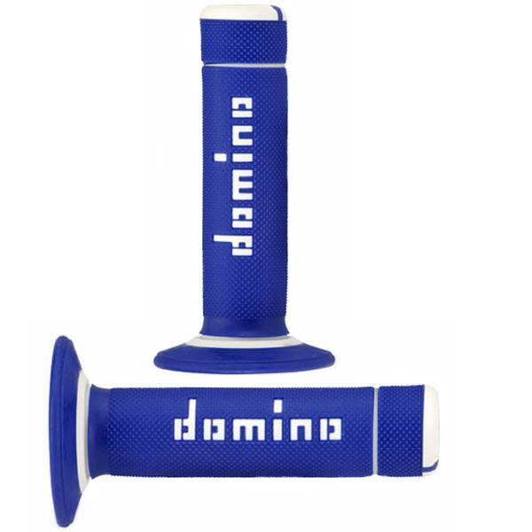 REVETEMENT POIGNEE DOMINO MOTO OFF ROAD A020 BLEU / BLANC CLOSED END 120-123mm (LA PAIRE)