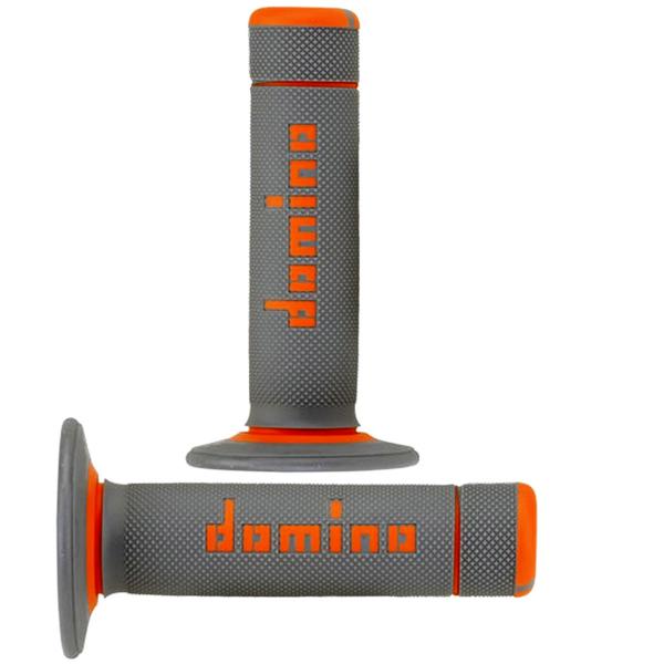 REVETEMENT POIGNEE DOMINO MOTO OFF ROAD A020 GRIS / ORANGE CLOSED END 120-123mm (LA PAIRE)