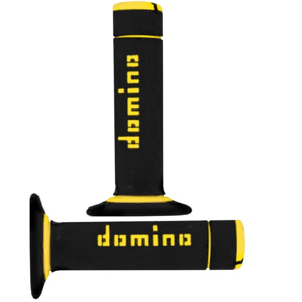 REVETEMENT POIGNEE DOMINO MOTO OFF ROAD A020 NOIR / JAUNE CLOSED END 120-123mm (LA PAIRE)