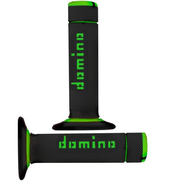 REVETEMENT POIGNEE DOMINO MOTO OFF ROAD A020 NOIR / VERT CLOSED END 120-123mm (LA PAIRE)