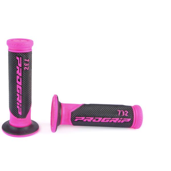 REVETEMENT POIGNEE PROGRIP 732 ROSE FLUO / NOIR CLOSED END 125mm (LA PAIRE)