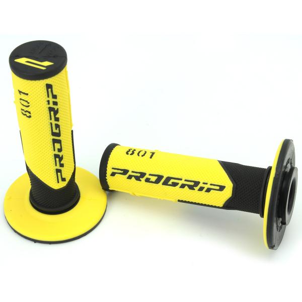 REVETEMENT POIGNEE PROGRIP 801 NOIR / JAUNE CLOSED END 115mm (CROSS/MX) (LA PAIRE)