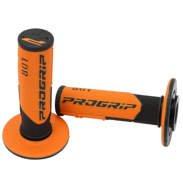 REVETEMENT POIGNEE PROGRIP 801 NOIR / ORANGE CLOSED END 115mm (CROSS/MX)  (LA PAIRE)