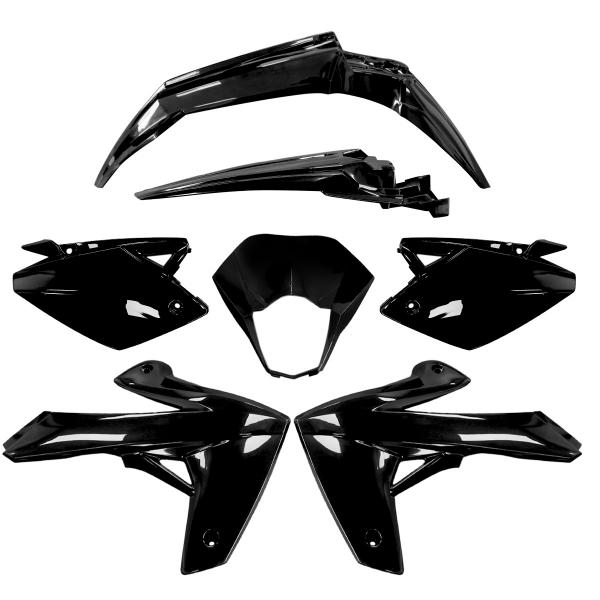 KIT CARROSSERIE ADAPT. RIEJU 50 MRT 2009>. MRT ENDURO 2009>. MRT PRO 2009>. MRT SM 2009> 125 MARATHON ->2022  (7 PIECES) NOIR