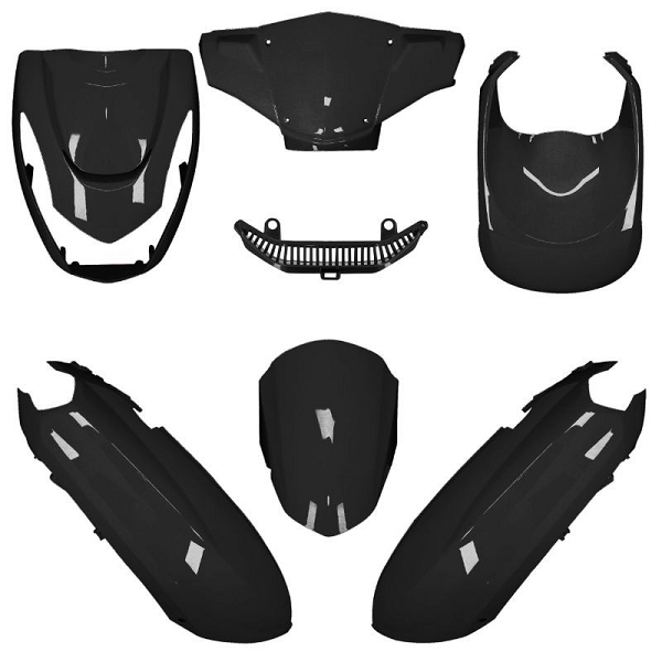 KIT CARROSSERIE ADAPT. PEUGEOT KISBEE 2T ET 4T NOIR BRILLANT 2010-2024 (7 PIECES)