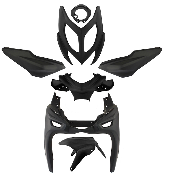 KIT CARROSSERIE ADAPT. MBK 50 NITRO 2013> / YAMAHA 50 AEROX 2013> NOIR MAT  (7 PIECES)