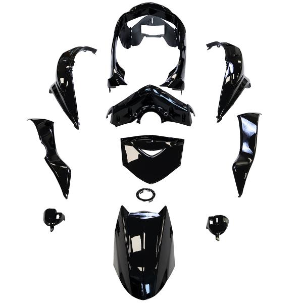 KIT CARROSSERIE ADAPT. YAMAHA CYGNUS X 125CC 2009-2012  (11 PIECES) NOIR BRILLANT