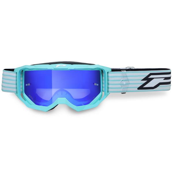 MASQUE / LUNETTES CROSS MOTO PROGRIP 3300 FL VISION GO MULTILAYERED  VERT D'EAU ECRAN MIROIR BLEU ANTI-RAYURES/ANTI U.V./ANTI-BUEE (HOMOLOGUE CE-EN-N- AC-96025 REV.2)
