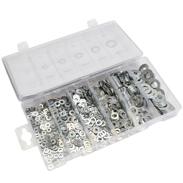 BOITE / COFFRET ASSORTIMENT RONDELLES PLATES M3-M4-M5-M6-M8-M10  (900 PIECES)