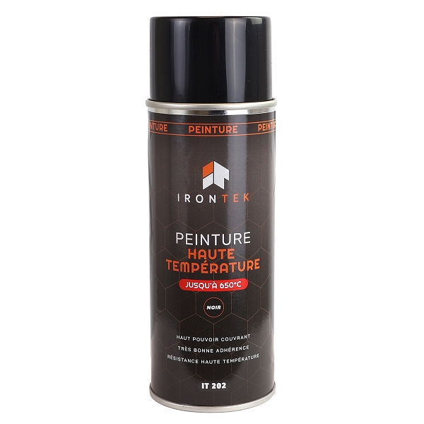 BOMBE PEINTURE IRONTEK HAUTE TEMPERATURE 650° NOIR 400ML
