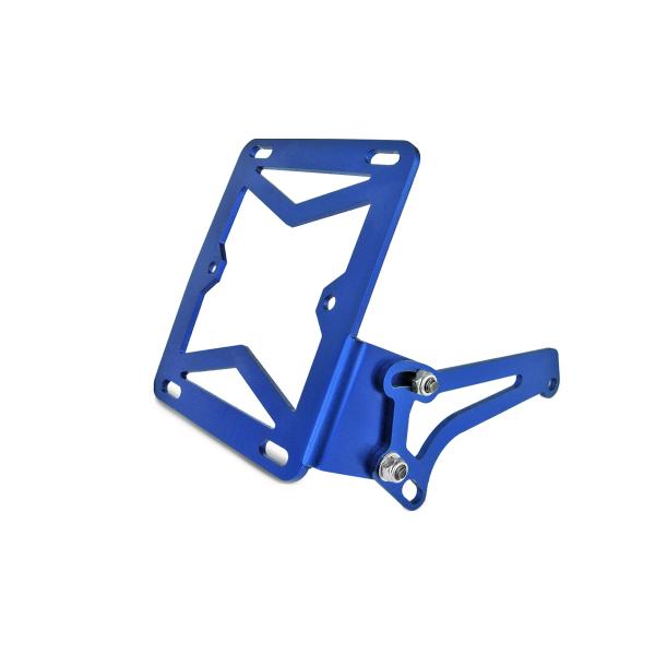 SUPPORT LATERAL PLAQUE IMMATRICULATION ADAPT. MBK BOOSTER / NITRO / YAMAHA BWS / AEROX BLEU ANODISE