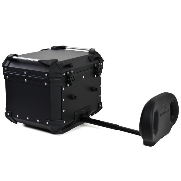 TOP CASE MOTO / SCOOTER COOCASE ALUMINIUM SERIES 45 LITRES AVEC DOSSERET AJUSTABLE   (LIVRE AVEC PLATINE) NOIR