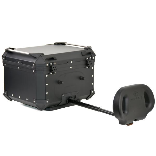 TOP CASE MOTO / SCOOTER  COOCASE ALUMINIUM SERIES 55 LITRES AVEC DOSSERET AJUSTABLE  (LIVRE AVEC PLATINE) NOIR