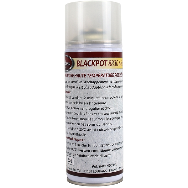 RESTOM PEINTURE HAUTE TEMPERATURE BLACKPOT 8830 AEROSOL NOIR SATINÉ 400ml