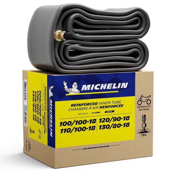 CHAMBRE A AIR MOTO RENFORCEE  18"  100/100-18. 110/100-18. 120/90-18. 130/80-18  MICHELIN 18MFR VALVE TR4 (CROSS)(830920)