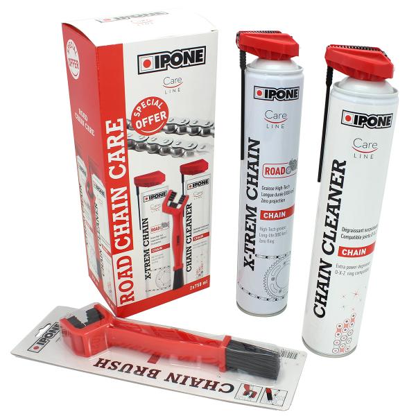 GRAISSE CHAINE IPONE X-TREM CHAIN ROAD 750ML (AEROSOL) + 1 SPRAY CHAIN CLEANER 750ML (AEROSOL) + 1 BROSSE CHAINE