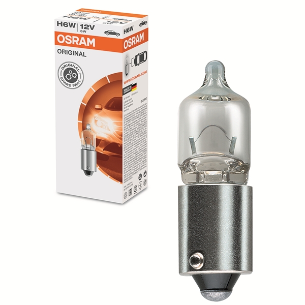AMPOULE/LAMPE OSRAM 12V-6W NORME H6W CULOT BAX9S TEMOIN HALOGENE ERGOTS DECALES BLANC (VENDU A L'UNITE)
