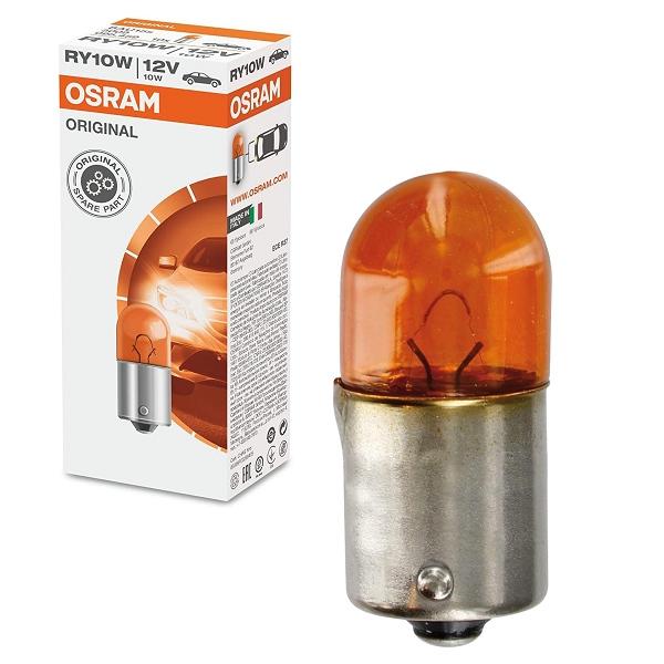 AMPOULE/LAMPE OSRAM 12V-10W NORME RY10W CULOT BAU15S STANDARD ERGOTS DROITS ORANGE (BOITE DE 10 PIECES)
