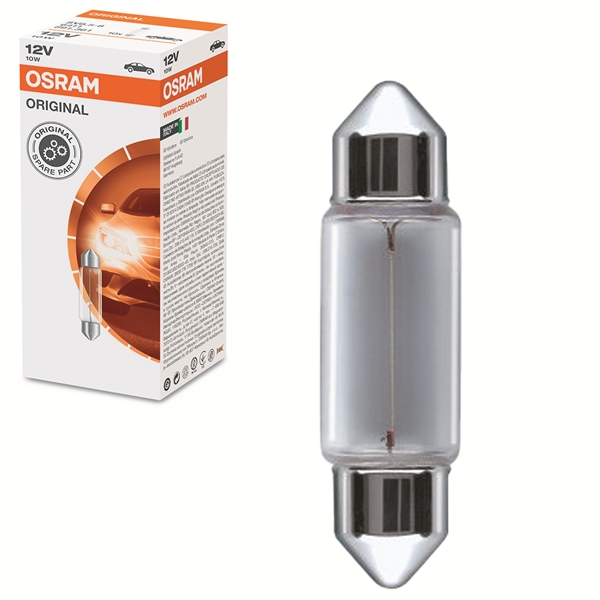 AMPOULE/LAMPE  OSRAM 12V-10W NORME C10W CULOT SV8.5-8 NAVETTE STANDARD BLANC (BOITE DE 10 PIECES)