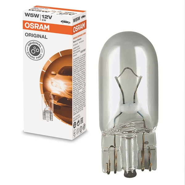 AMPOULE/LAMPE OSRAM 12V-5W W2.1X9.5D (BOITE DE 10 PIECES)