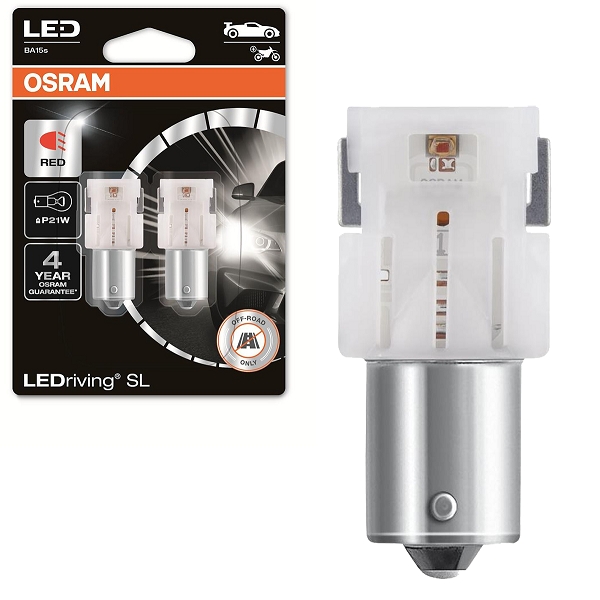 AMPOULE/LAMPE OSRAM LEDriving12V 1.4W CULOT BA15s ECLAIRAGE ROUGE NORME P21W (CLIGNOTANT OU STOP) (BLISTER DE 2)