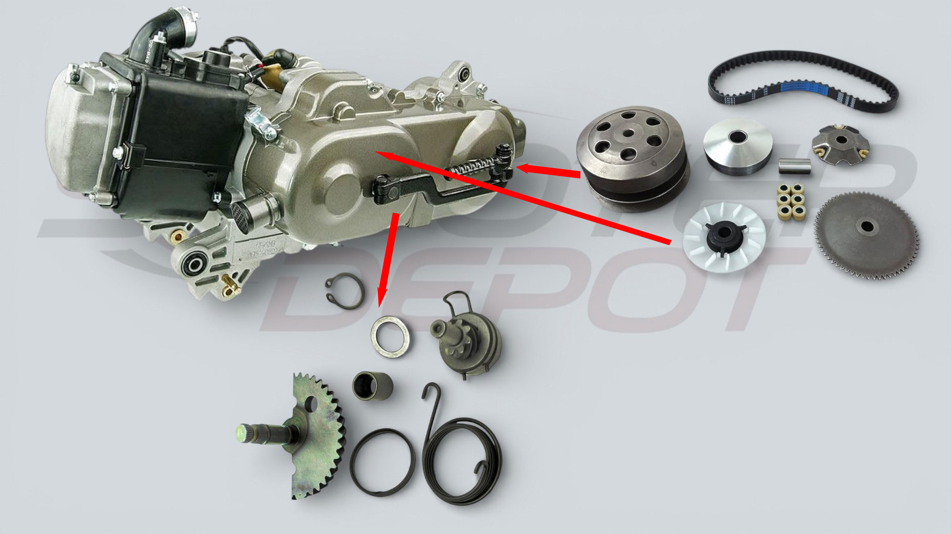 Pièces moteur 50 GY6 - Partie gauche