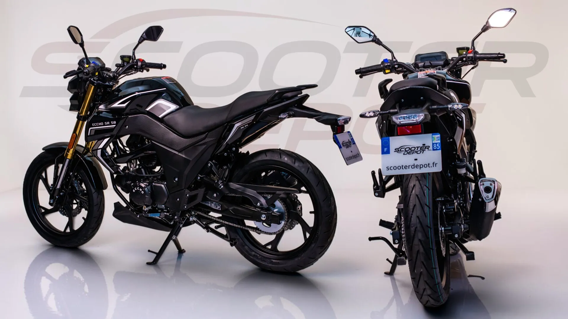 Moto 50cc ECCHO SR 50 black 2027 : Look MT et éclairage LED