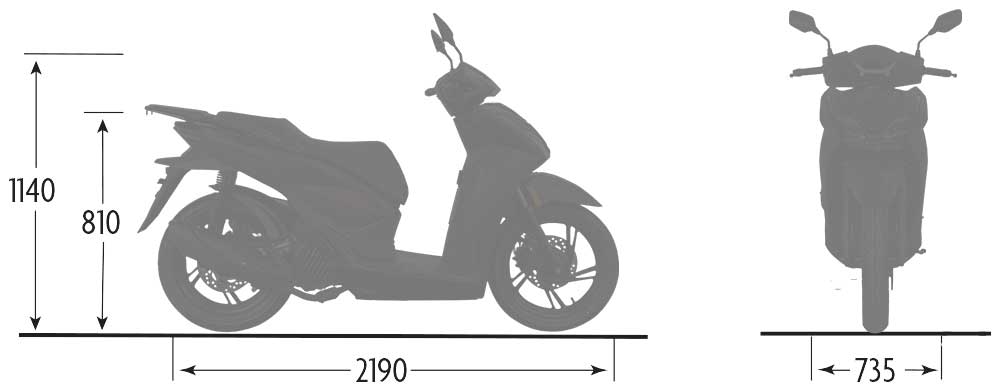 Dimensions du scooter 125cc TNT MOTOR XCS
