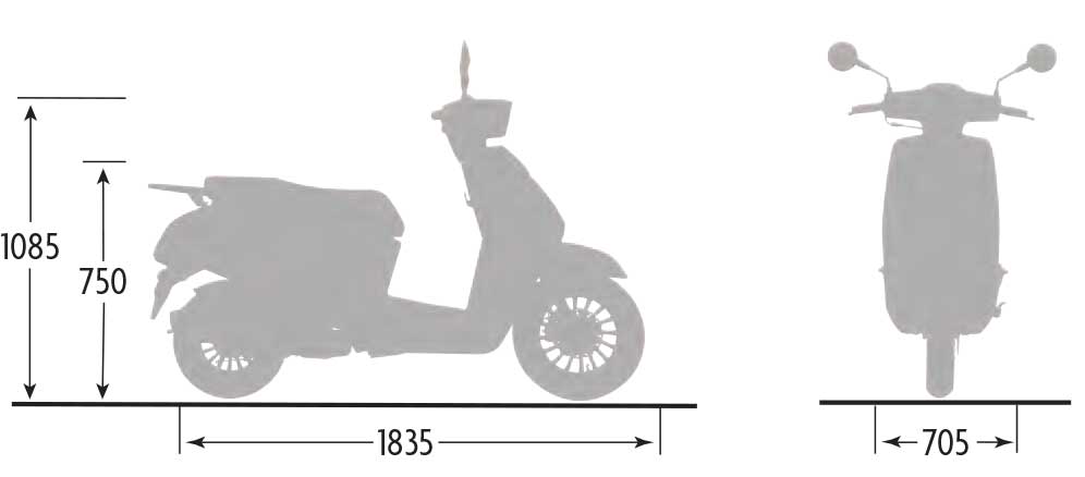 Dimensions du scooter 50cc TNT YOLO