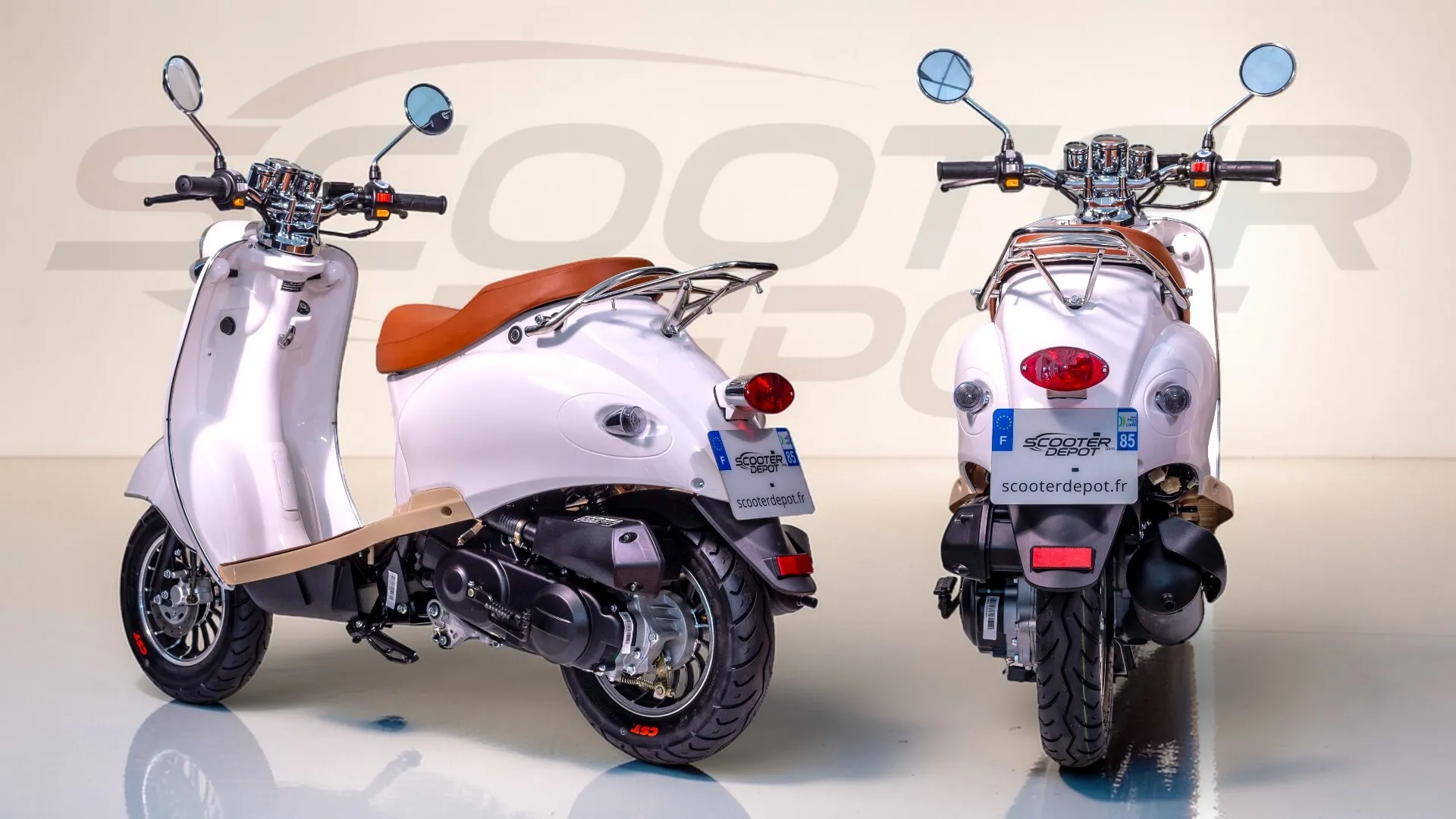 Scooter 50cc RÉTRO WS blanc 2026: style vintage et prise USB