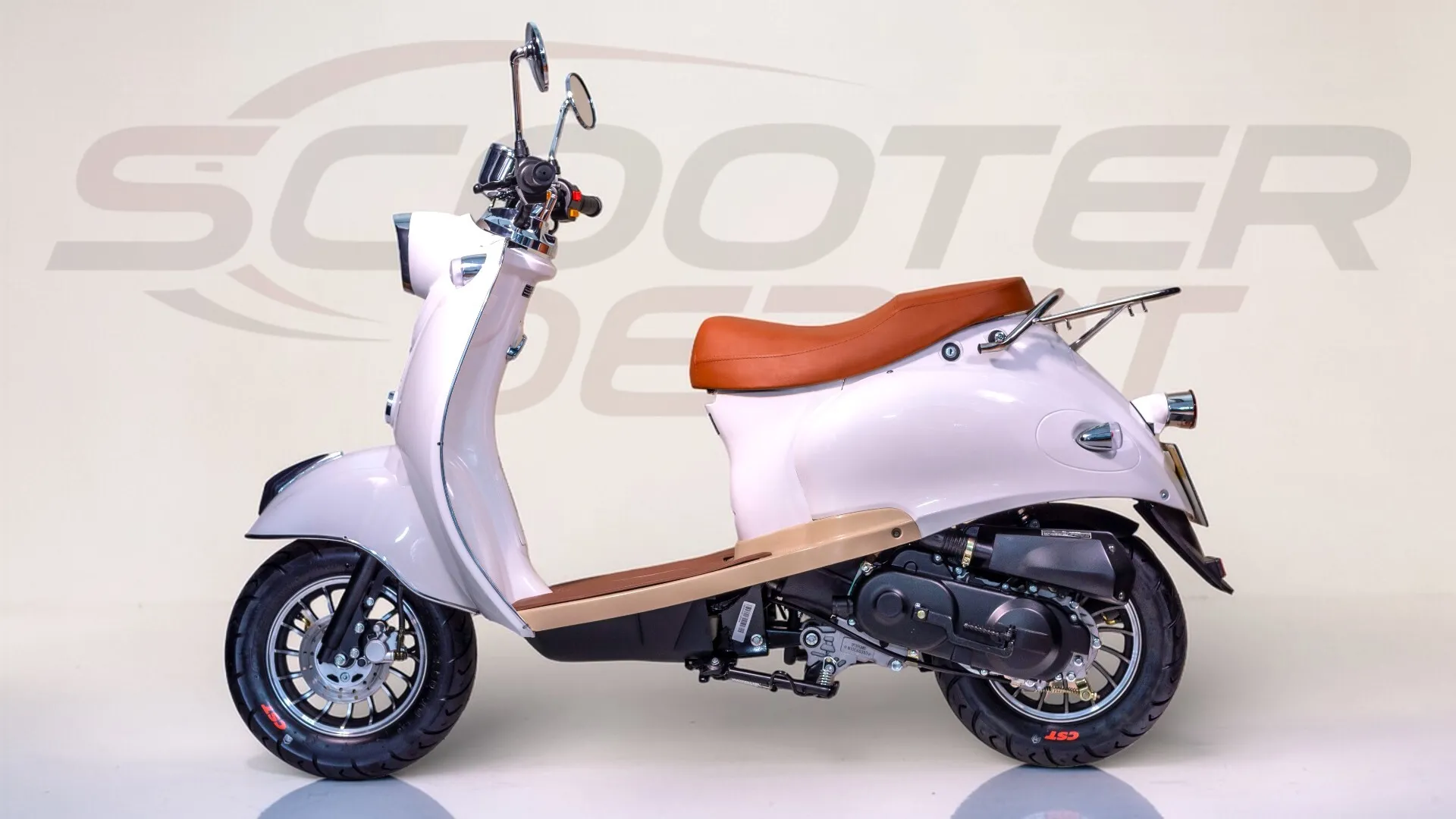 Scooter 50cc RÉTRO WS blanc 2026: style vintage et prise USB
